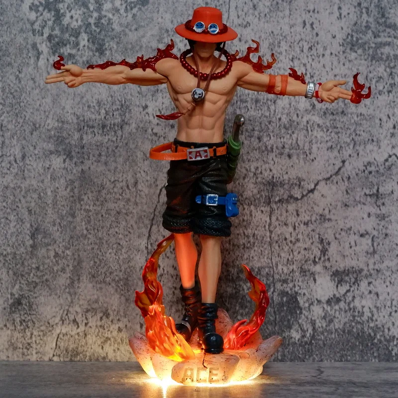

Bandai Anime Character One Piece Ace Action Figure Gk Statue 28cm PVC Statue with Lights Model Doll Toy Children's Gift