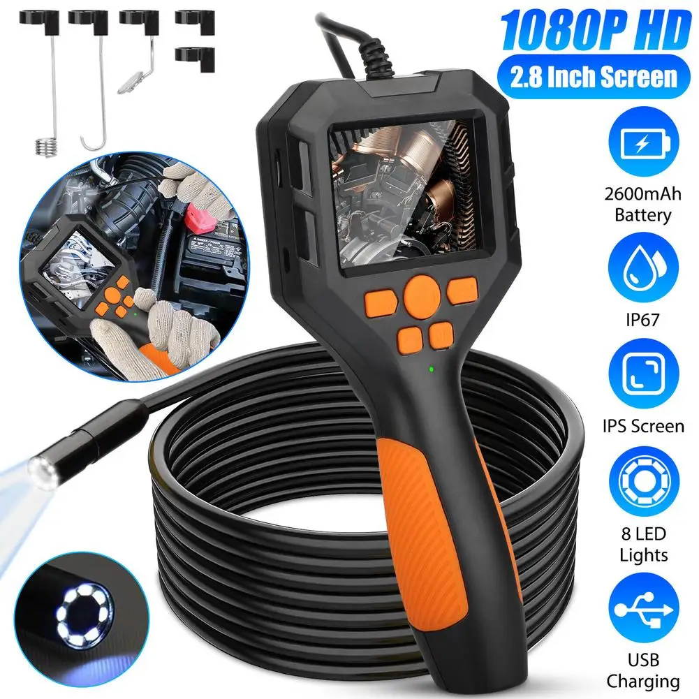 

Hd 1080p Led Handheld Borescope 2.8-inch Ips Screen 8mm Inspection Camera Industrial Endoscope For Auto Repair Car Accessories