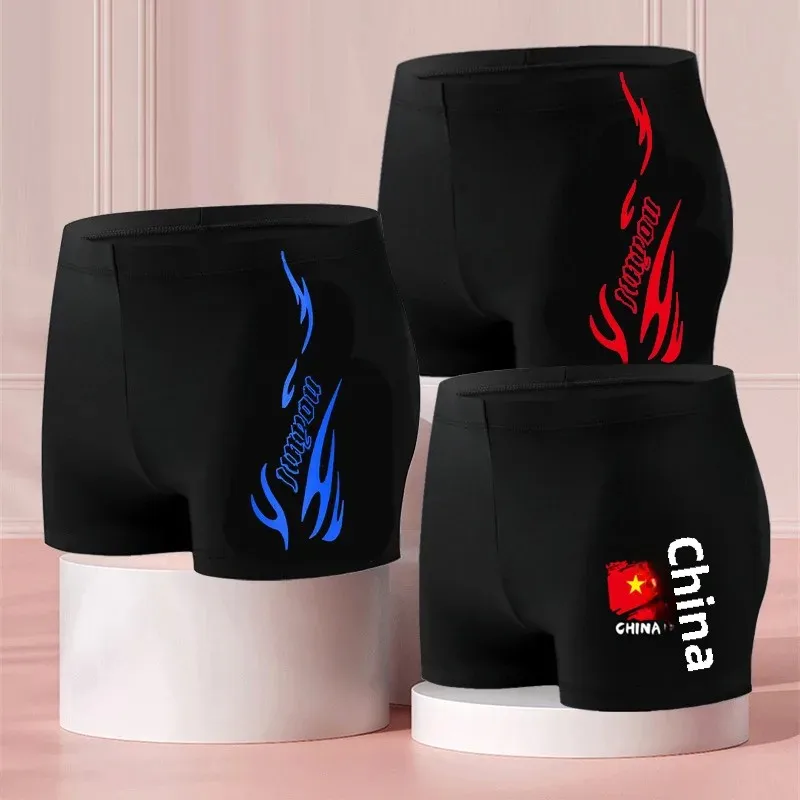 الصلبة اللون الكبار الرجال ملابس السباحة إلكتروني طباعة الدهون رجل زاوية مسطحة السراويل الشاطئ المضادة للمحترفين