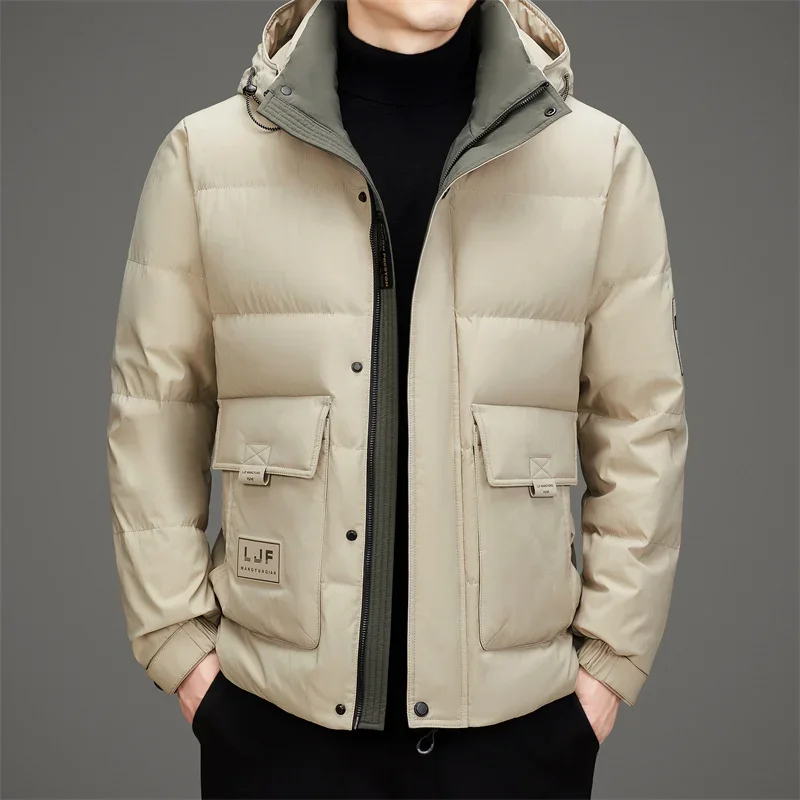 thumbnail image 1 of Chaqueta de plumón de invierno con capucha extraíble para hombre 2024, chaqueta acolchada para hombre, informal, de manga larga, ropa de abrigo para el frío, 1 of 5