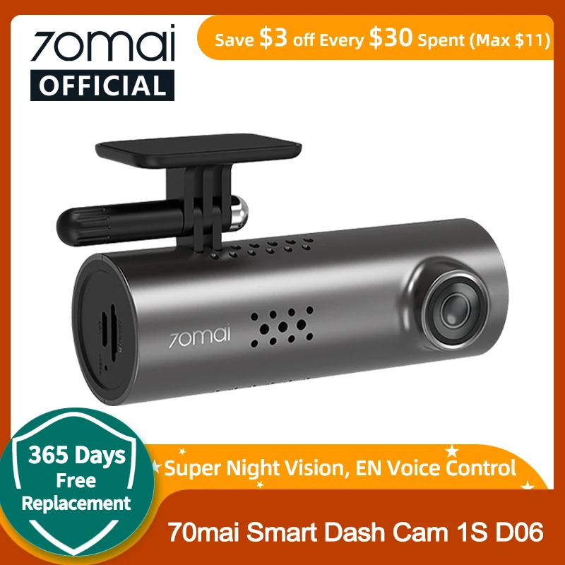 70mai Smart Dash Cam 1S, 1080p Full HD, Sony IMX307, Voice Control Cam 1pc