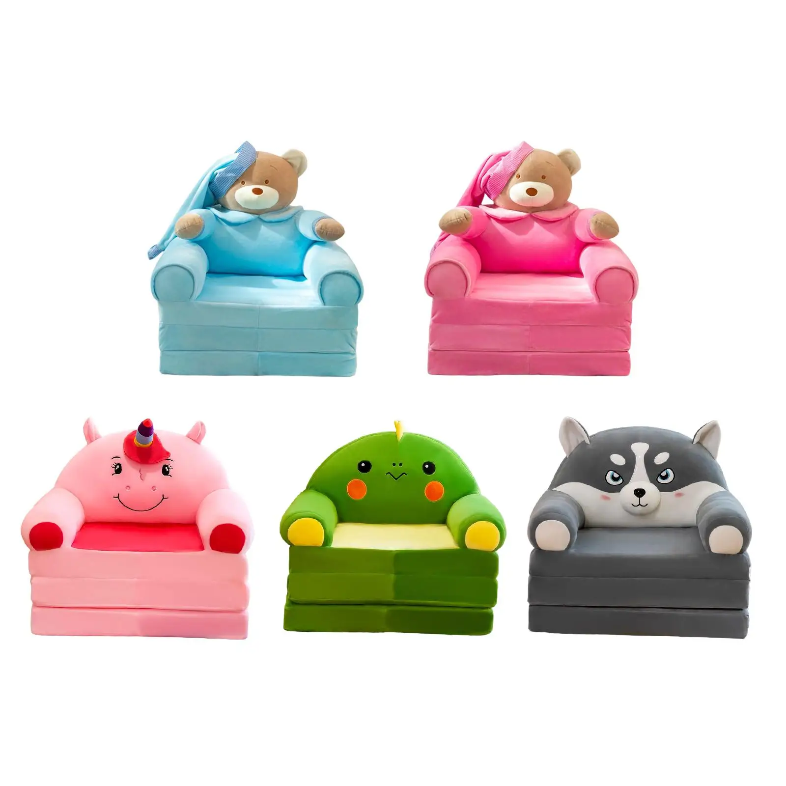 Boys Girls Lovely Children Chair Seat Slipcover Foldable Washable 3 Layer Couch Cover Armchair Slipcover for Bedroom Home