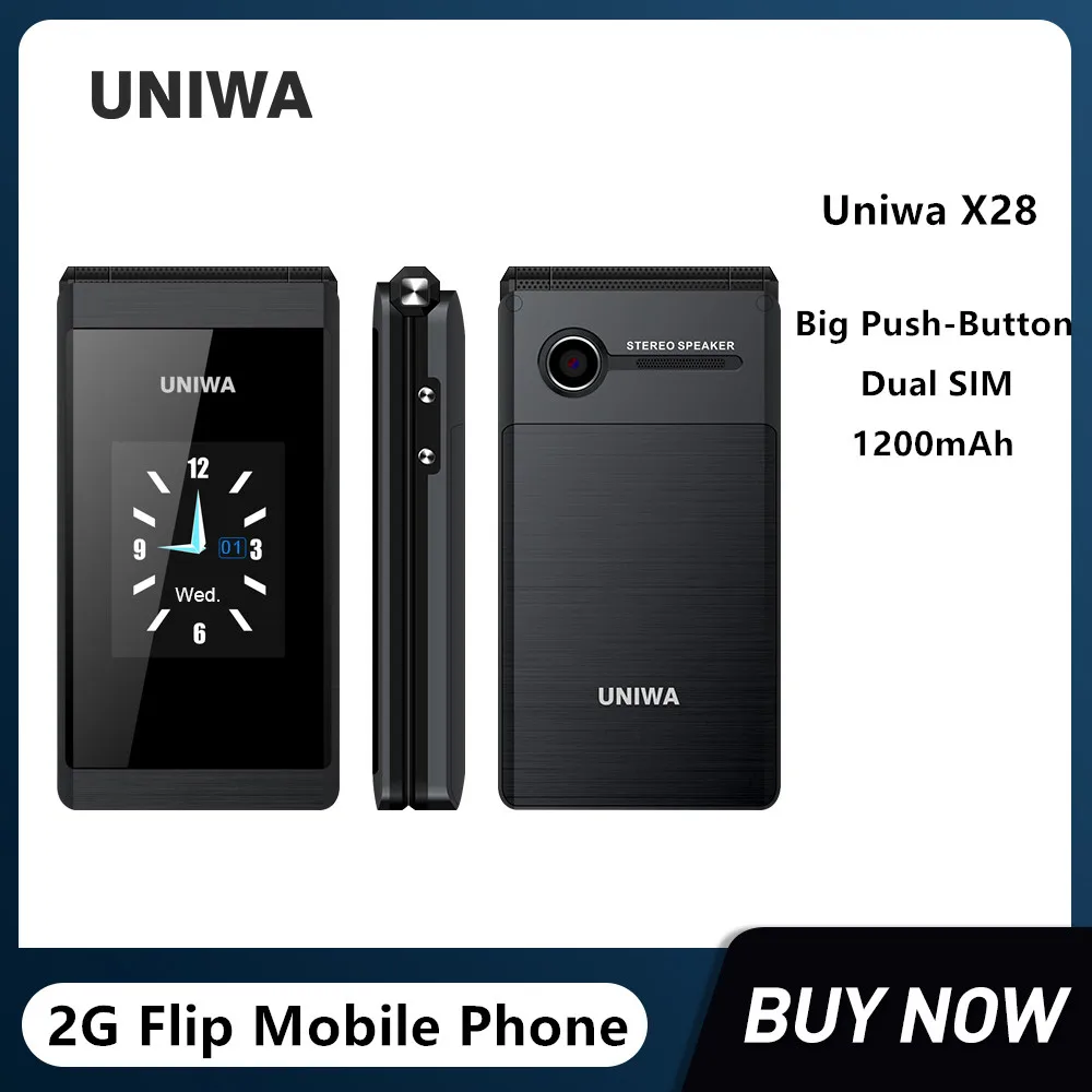 Uniwa X28 Old Man Flip Cellulare Gsm Senior Big Push-Button Flip Phone Dual Sim Radio Fm Tastiera Ebraica Russa Cellulare