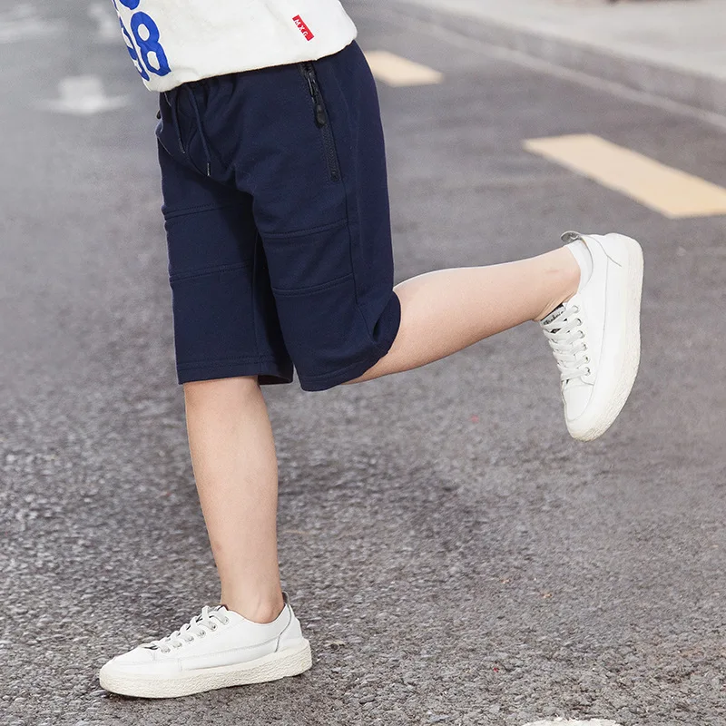 Kids Summer Knitted Shorts Student Children Zipper Pocket Sport Casual Short Pants For Teen Boys 3-14 Years Old