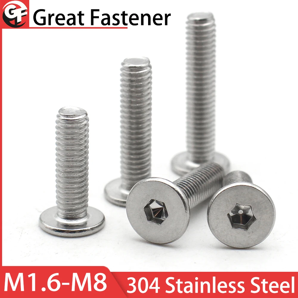 M1.6 M2 M2.5 M3 M4 M5 M6 M8 CM 304 Stainless Steel Hex Socket Hexagon Ultra Thin Super Flat Wafer Head Screw Bolt 10pcs