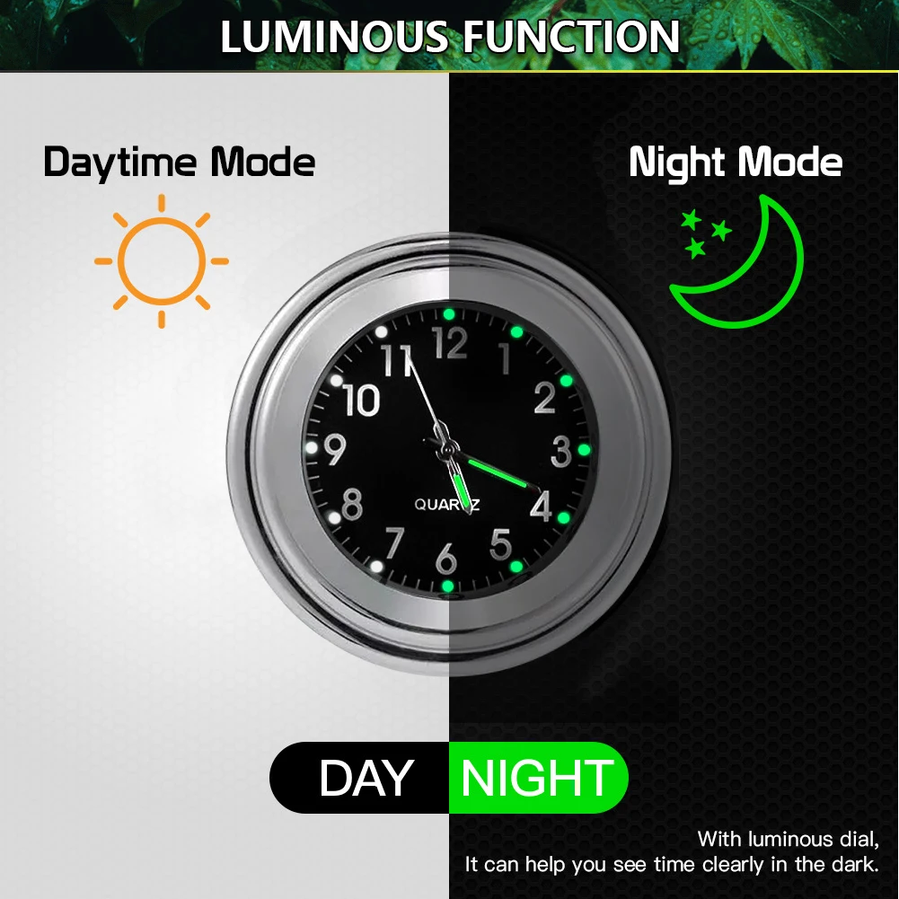 Luminous Dial Motorcycle Handlebar Clock and Thermometer