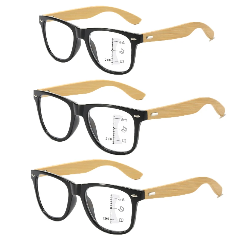 

Men Fashion Vintage Multifocal Glasses Square Bamboo Templets Near Far Reading Glasses Unisex Women New Square Diopter Eyewear