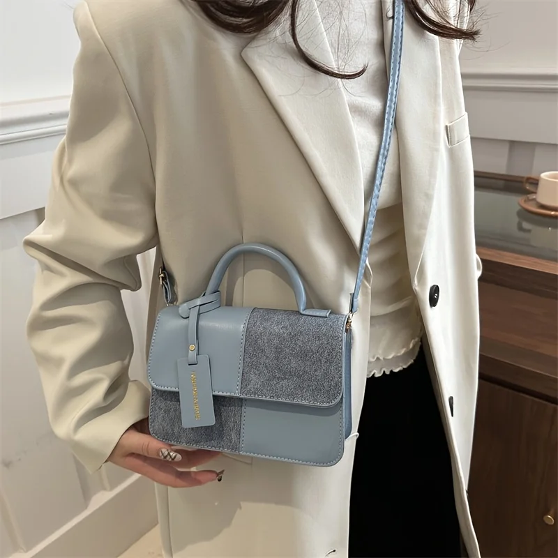 Elegant Women'S Crossbody Shoulder Bag Fashionable Splicing Texture Handbag, Chic Square Small Tote Bag, Woman Daily Phone Pouch
