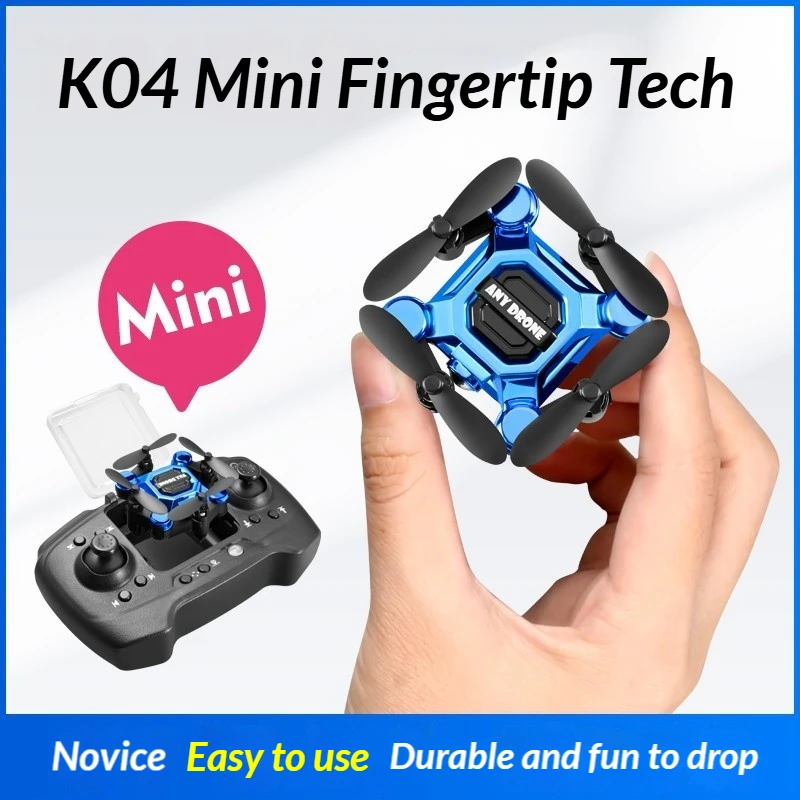 Vue rapprochée du drone plié, montrant sa taille réduite et sa télécommande ergonomique.