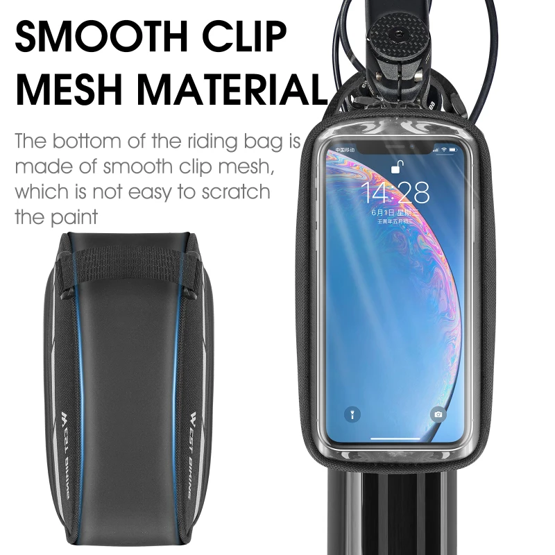 WEST BIKING Bicycle Top Tube Bag TPU Touch Screen For 7.0 Inch Phone Cycling Bag Waterproof Reflective MTB Road Bike Frame Bag