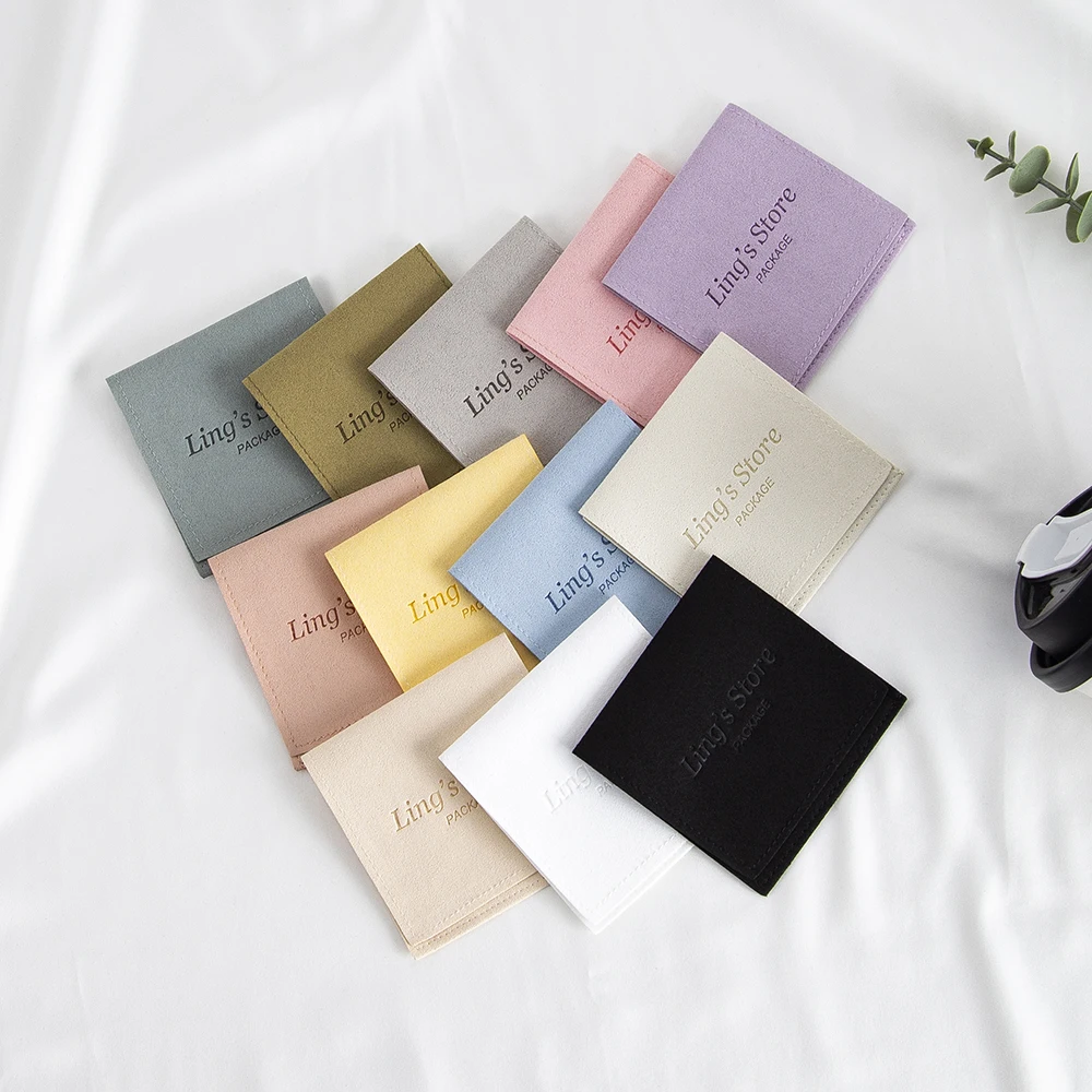 100 Stück Mikrofaser-Schmuckbeutel mit individuellem Logo, 6x6cm 8x6cm 8x8cm 9x9cm, Geschenktasche aus Samt und Wildleder, Organizer für Ringe und Ohrringe, Hochzeitsgeschenke – Detail 3