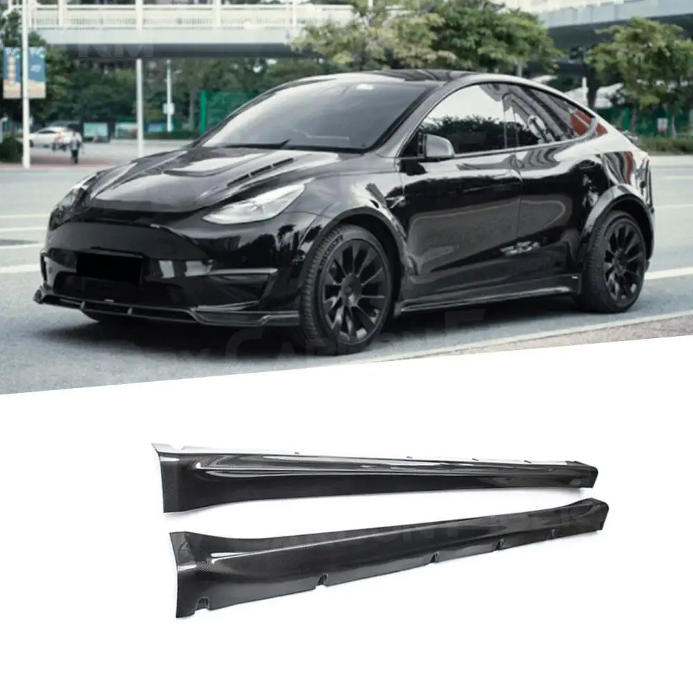 

Carbon Fiber Side Skirt Bumper Apron Extension For Tesla Model Y FRP Black Side Skirts Rocker Panel Lip Splitter