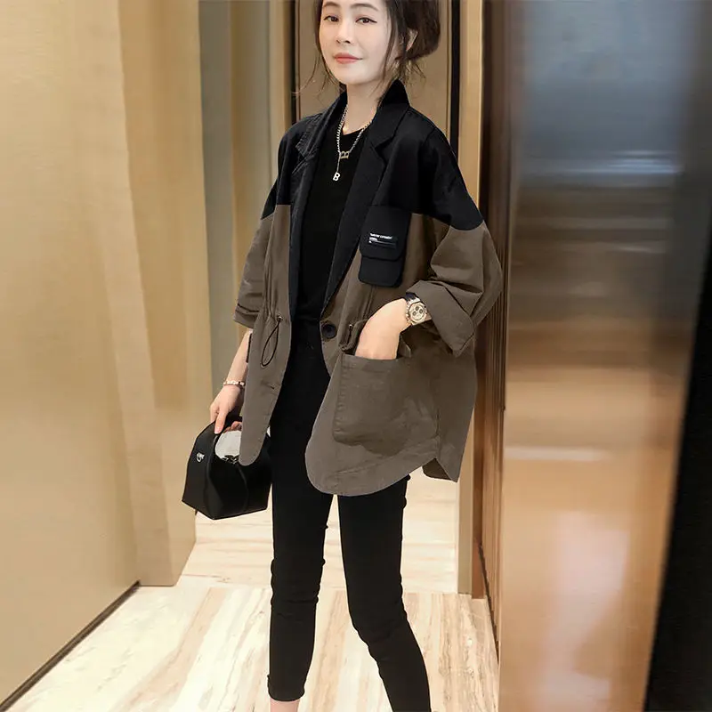 

Splicing Small Suit Jacket Women with Sense High-End Design Small Figure Fashionable Casual Spring Wear New European Female Good