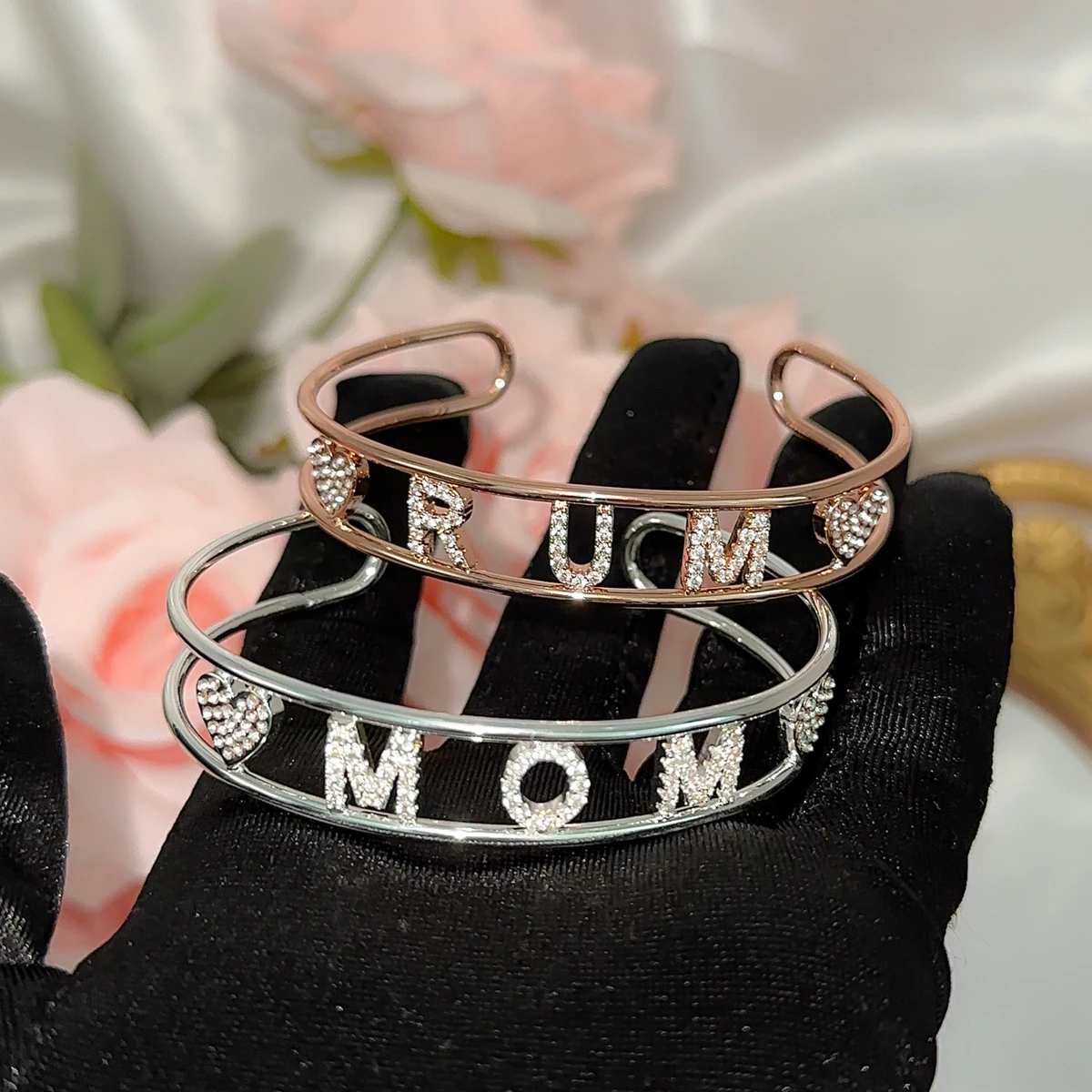 Customized Zircon Letter Bracelet For Women Personalized Custom Name Crystal Bangles Shiny Memories Cuff Bracelets Jewelry Gifts 3 colors laser engraved phrase you re my person personality cuff bangles mantra bracelets men women jewelry gifts for lovers