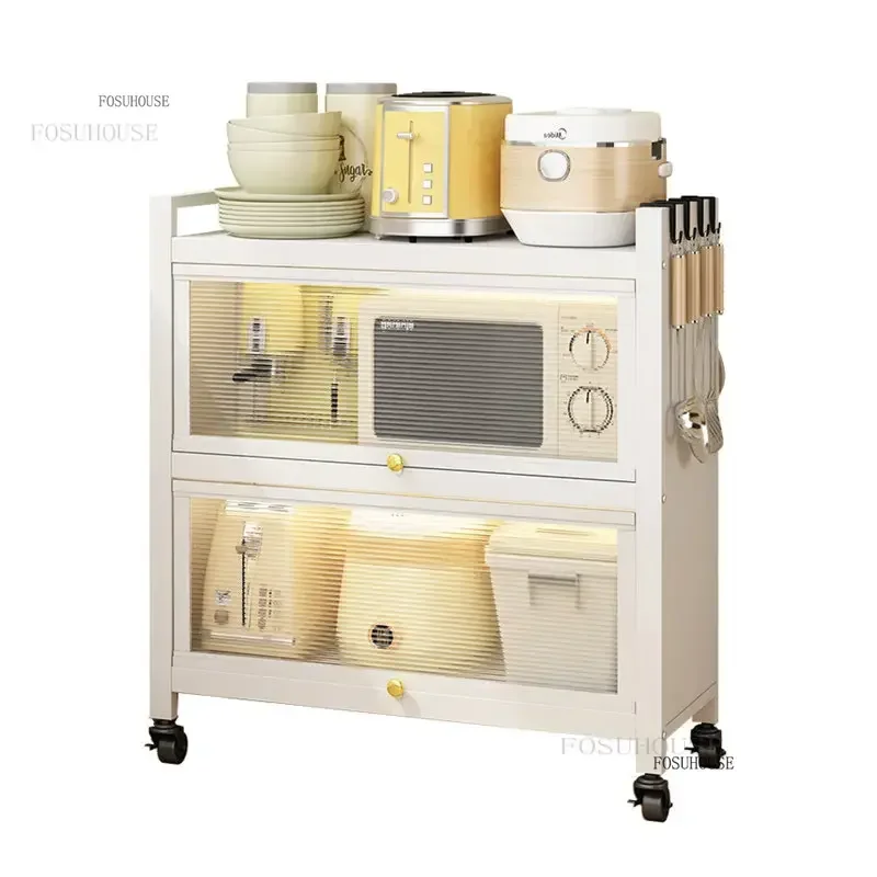 Carbon Steel Modern Kitchen Cabinet Kitchen Furniture Multi-layer Floor Storage Rack Microwave Storage Cabinet with Acrylic Door 2
