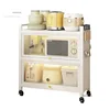 Carbon Steel Modern Kitchen Cabinet Kitchen Furniture Multi-layer Floor Storage Rack Microwave Storage Cabinet with Acrylic Door 2
