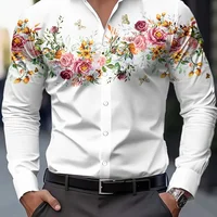 Chemises pour hommes à motif floral papillon de style romantique européen, coupe ajustée de luxe, manches longues, pour le bureau ou les occasions formelles 1