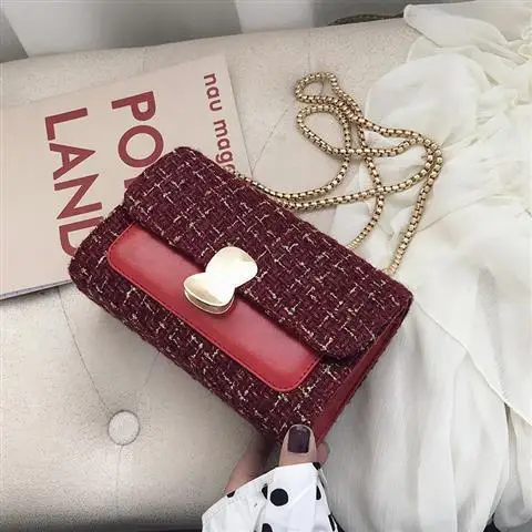 New trend chain plush messenger bag wild fashion shoulder bag messenger female bag small square bag purses crossbody