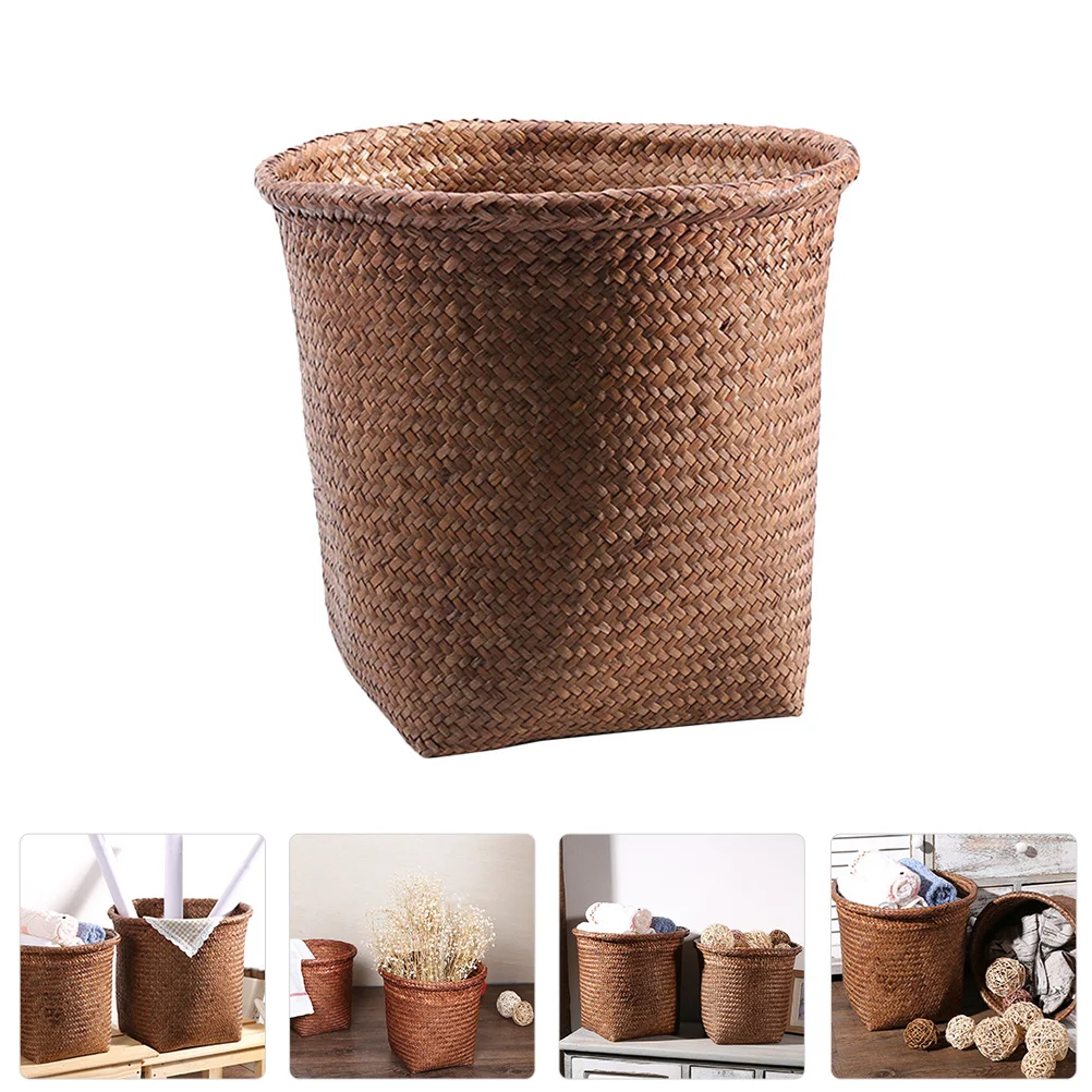 

Garbage Can Bin Household Waste Straw Woven Wastebasket Trash Outdoor Trash Can Office Cattail Grass