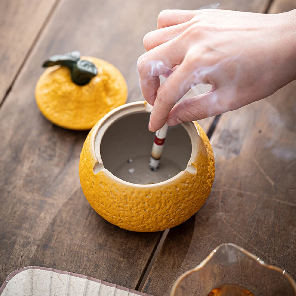Ashtray Windproof Dustproof Household Desk Tea Table Office Large Capacity Ceramic Material