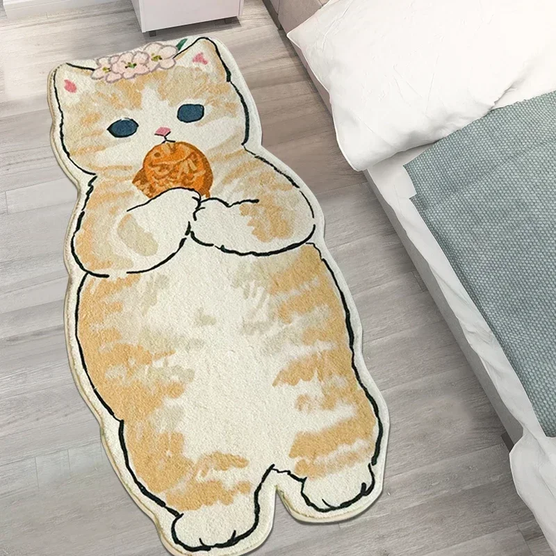 Floor Mat Cartoon Bedside Rug Cat Carpet Fluffy Cat Mat Irregular Floor Mat for Living Room Shaggy Area Rug Thicken Doormat Cute Home 카페트 floor mat,carpet mat,fun doormat,door mat