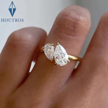 1.5cttw Double Pear Cut Moissanite Diamond Ring for Women Two Stone Toi Et Moi Wedding Bands 925 Silver 18k Gold Plated Jewelry 1