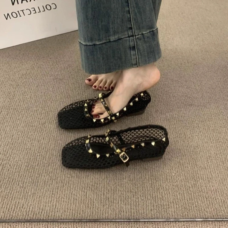 2025 الصيف شبكة مرصعة بأحجار الراين الصنادل المجوف...