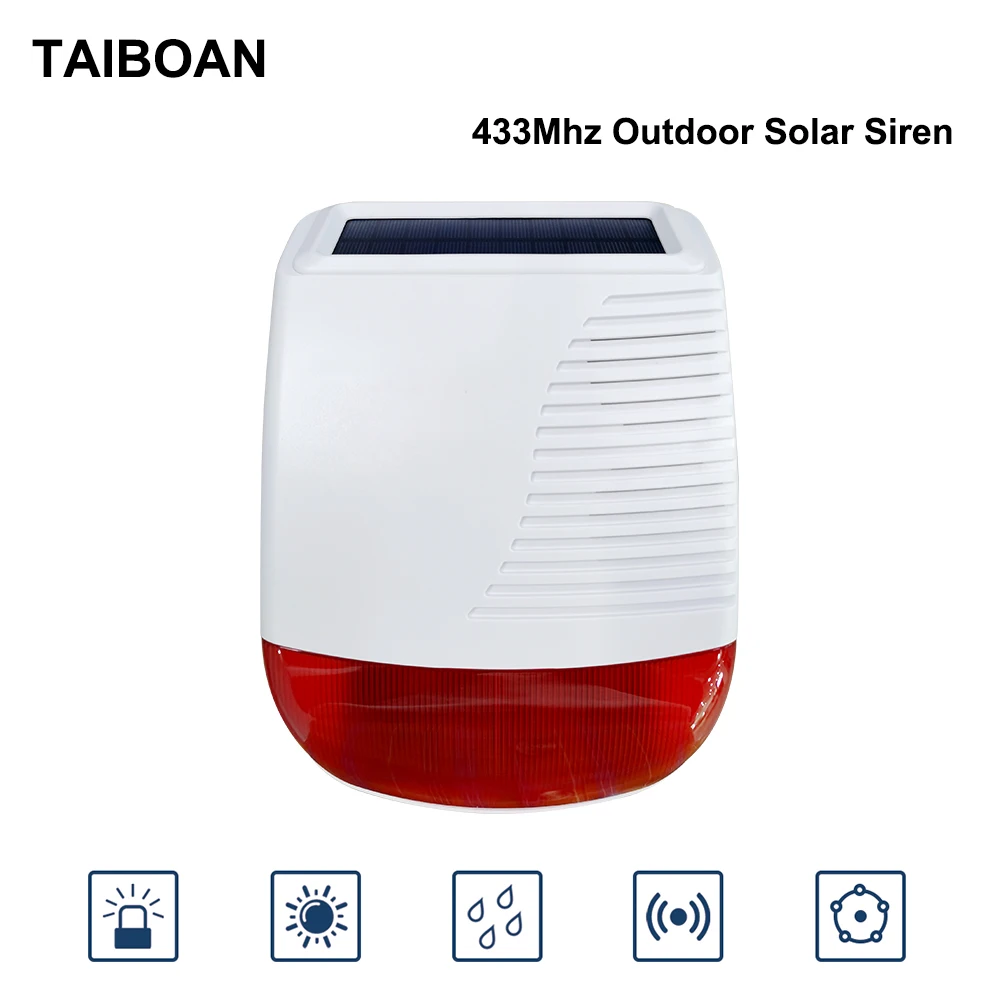 TAIBOAN 433MHz Wireless Solar Strobe Siren Waterproof Alarm Horn For Tuya PG103 107 G30 G50 Home Burglar Wifi GSM Alarm System tuya 433mhz wireless outdoor solar siren light flash strobe waterproof alarm siren for home security burglar wifi alarm system