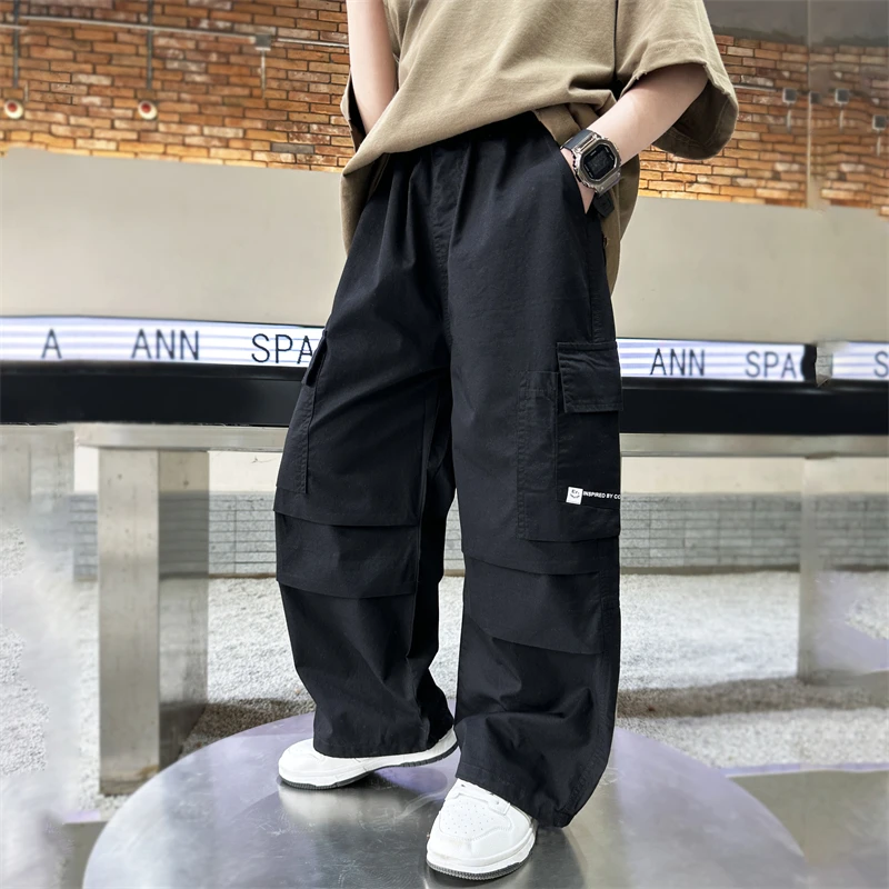 Kids Boys Loose Casual Trousers Summer Solid Pocket Cargo Pants 6-15y boys pants kids pants