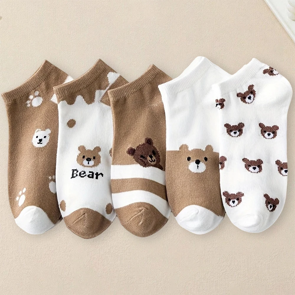 Patterned socks 5 Pairs Women Cartoon Patterned Socks Trendy Versatile Breathable Sweat Wicking Deodorizing Antibacterial Comfortable