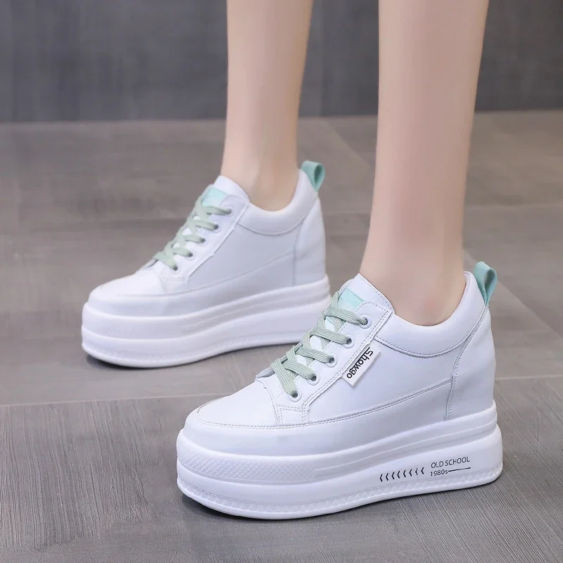 

Woman spring Comfortable Breathable Women White Shoes 9CM Heels Height Increasing Platform Sneakers Casual Shoes