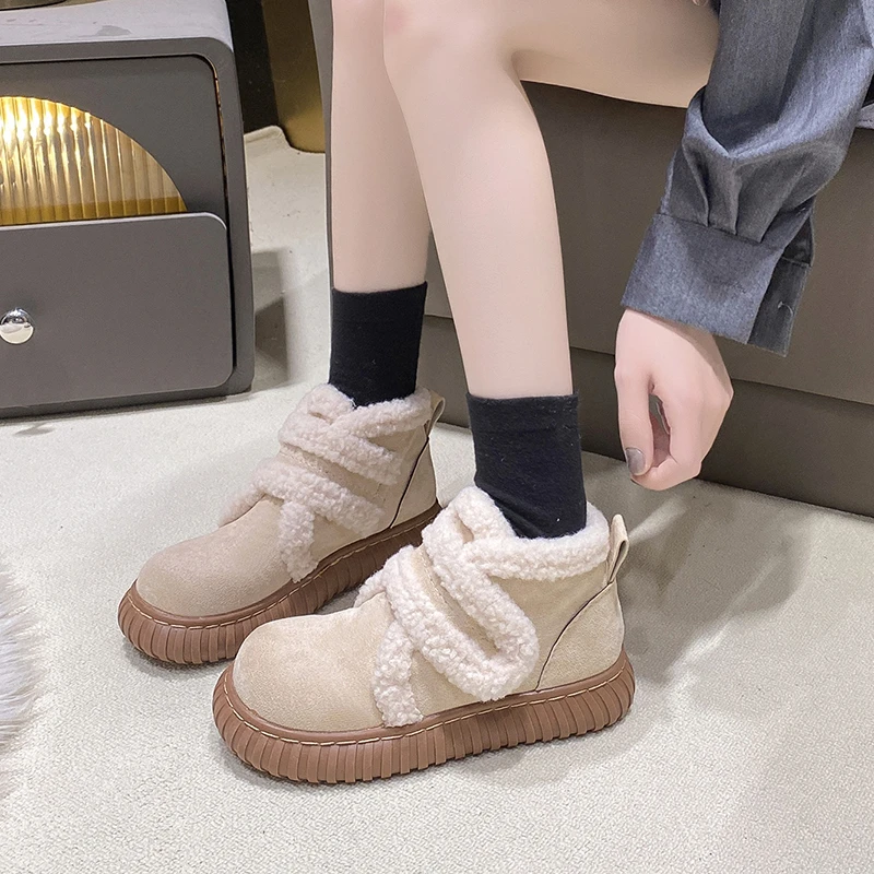 Aphixta New 4cm Chunky Heel Women Snow Boots Furry Winter Sneaker Shoes Short Plush Ladies Shoes botas de invierno para mujer