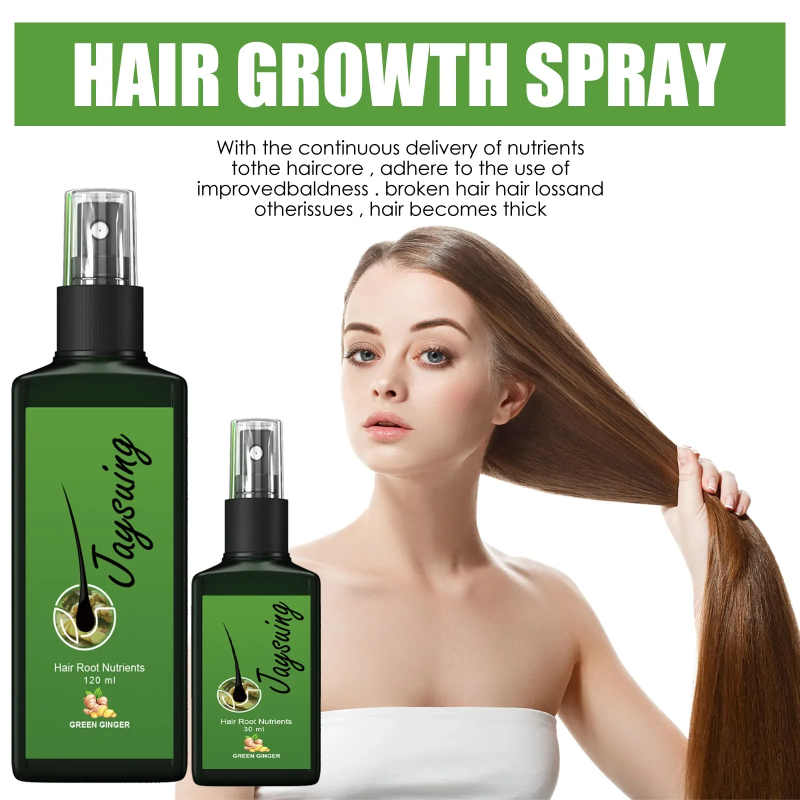 Spray per la crescita rapida dei capelli allo zenzero Ricrescita Nutrire le radici dei capelli Massaggio Trattamento danneggiato del cuoio capelluto Riparazione Rafforzamento del liquido per capelli densi - immagine 3