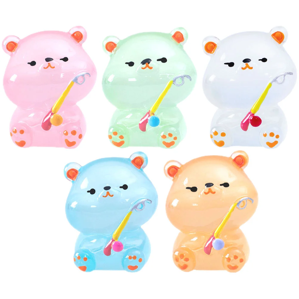 

5pcs Miniature Bear Lovely Mini Bear Figurines Glow in the Dark Cute Cupcake Toppers Animal Ornaments