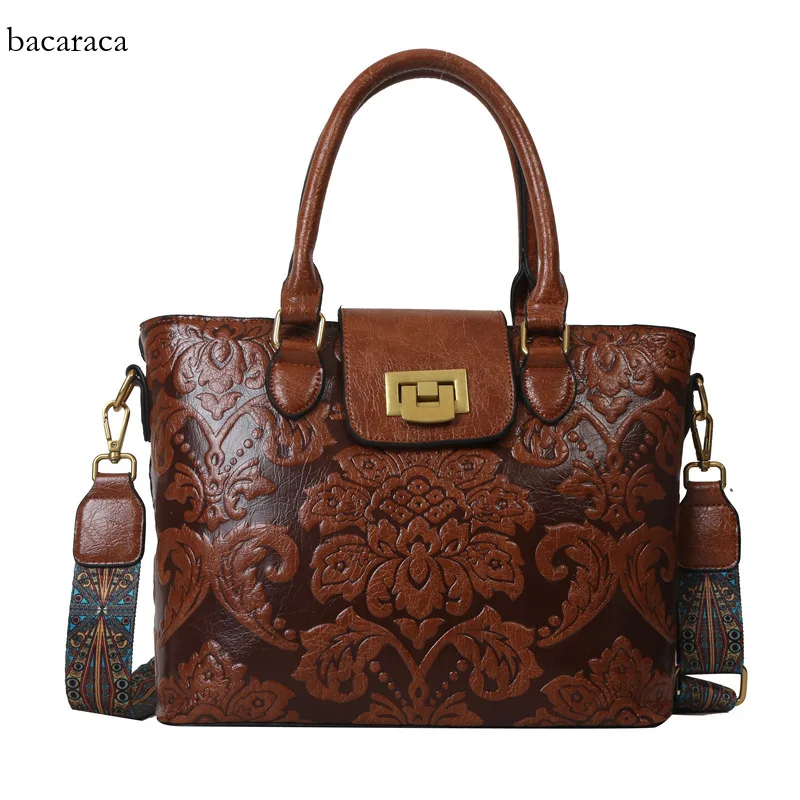 

New Chinese Style Peony 3D Embossed Women's Handbag Retro Single Shoulder Diagonal Straddle Lock Buckle Ethnic Style Bag