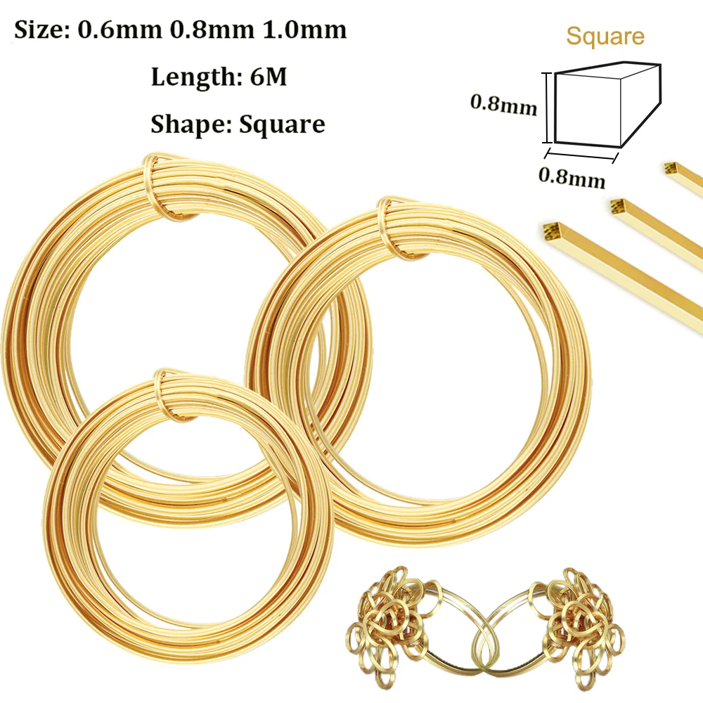 Premium Brass Wire for Jewelry Crafting - 6 Meters Square Wire in Multiple Thicknesses (0.6/0.8/1mm)