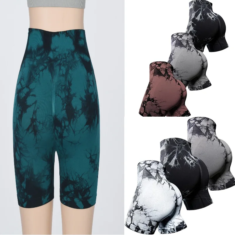 

Seamless Tie-Dye Sports Tight Three-point Pants Outer Wear Sexy Yoga Fitness Shorts Women's High Waist Hip Tinting