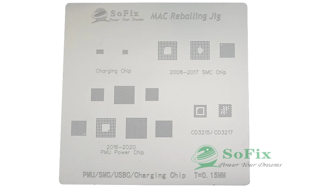Sofix Universal BGA Reballing Schablone für MacBook 2016–2022 WIFI T1 T2 M1 M2 Chip PMU SMC integriertes Zinnpflanz-Lötnetz – Detail 6