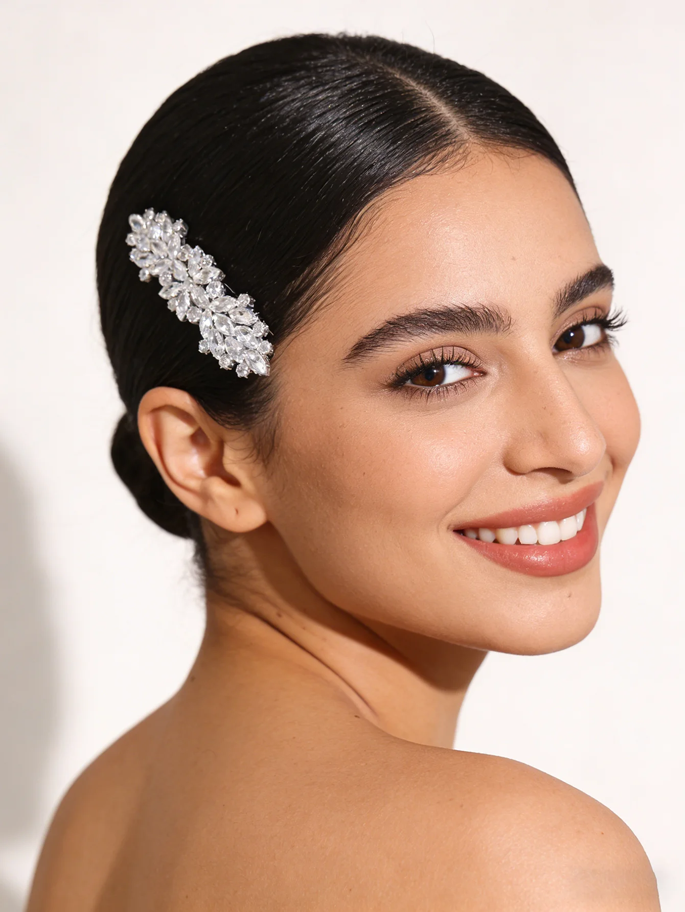 Luxuriöse AAA Zirkonia Braut-Haarspange Silber Kristall Blatt Haarklammer Hochzeits-Haaraccessoires für Braut Brautjungfer Geschenk – Detail 4