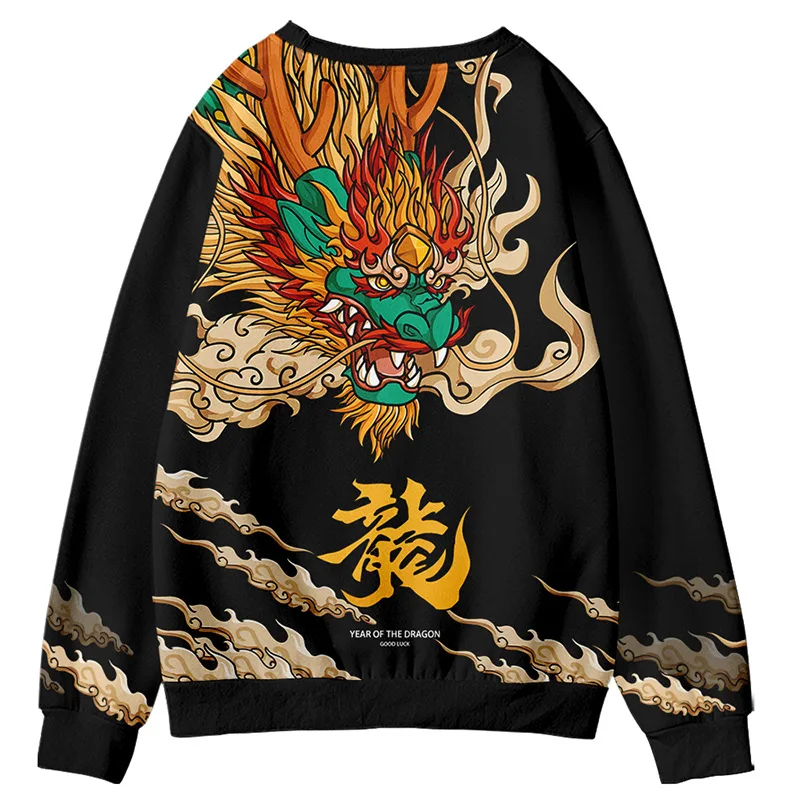 4Xl 5Xl Mens 2023 Hip Hop Streetwear Harajuku Pullover Felpa Con Cappuccio Stampata Drago Anime Cinese