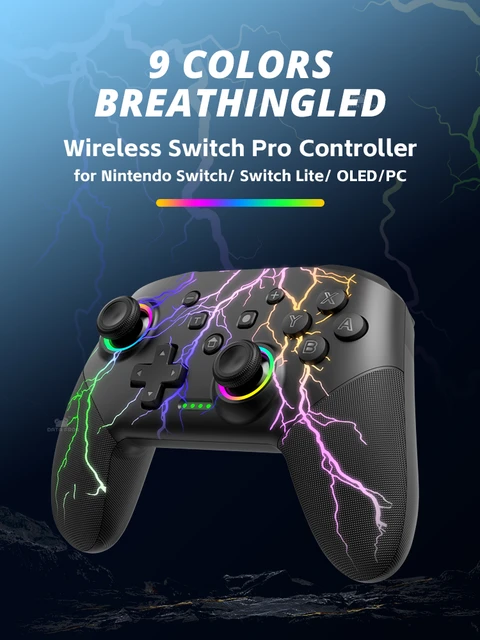 Switch Controller Compatible with Switch/Switch Lite/Switch OLED/Windows/iOS/Android, RGB Lightning Programmable 1000mAh Wireless Switch Pro