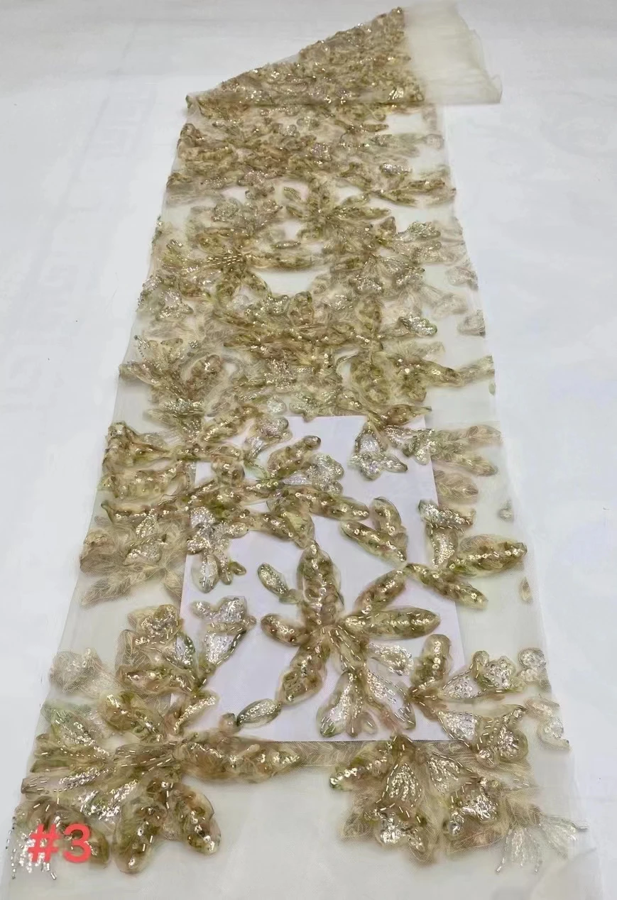 

Best Selling French Net Lace Fabric High Quality Beaded Nigerian Women Party Dress Embroidery 5 Yards African Lace Fabric ST