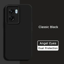 Angel Eyes Square Liquid Silicone Soft Phone Case - Premium Protection for OPPO A56S 5G (Classic Black)