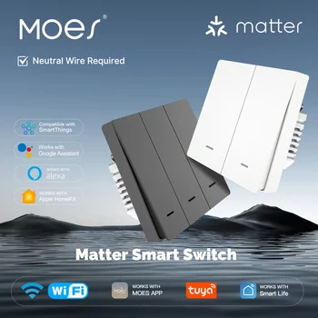 MOES Matter Tuya WiFi Smart Light Switch EU, For Alexa Google Apple HomeKit, Smart Wall Light Switch Smart Life APP Control 1
