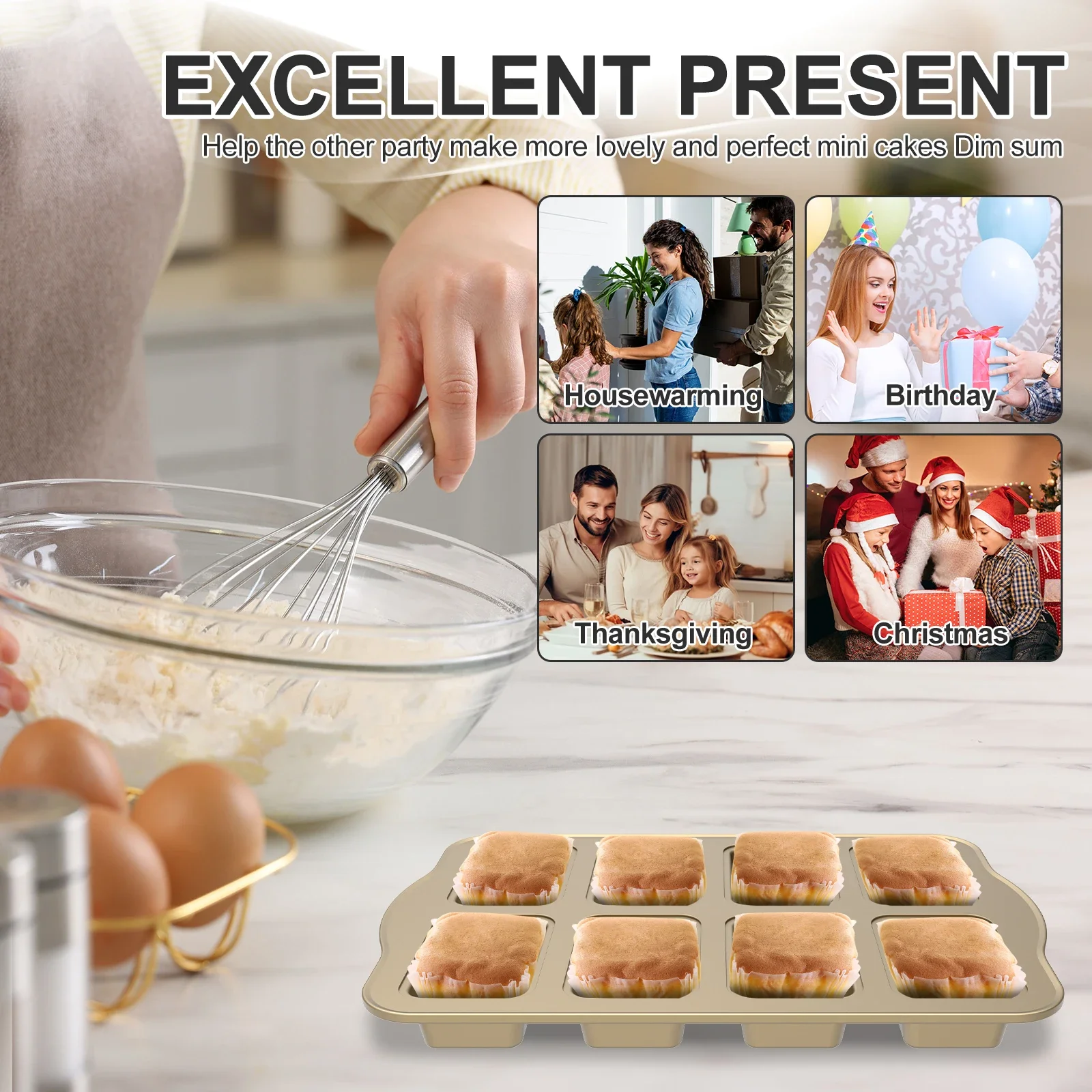 Non Stick Cupcake Cake Pans 8 grid Mold For Mini Loaf Pan Baking tools Carbon Steel Rectangle Small Bread Household Oven Trays