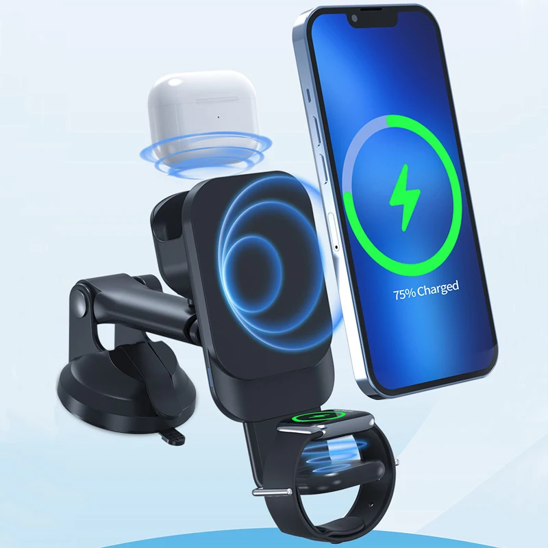 

Magnetic Car Holder Fast Wireless Car Charger Suction Cup Mount 3 in 1 Wireless Charger Mobile Phone Holder For iPhone X 8 8Plus