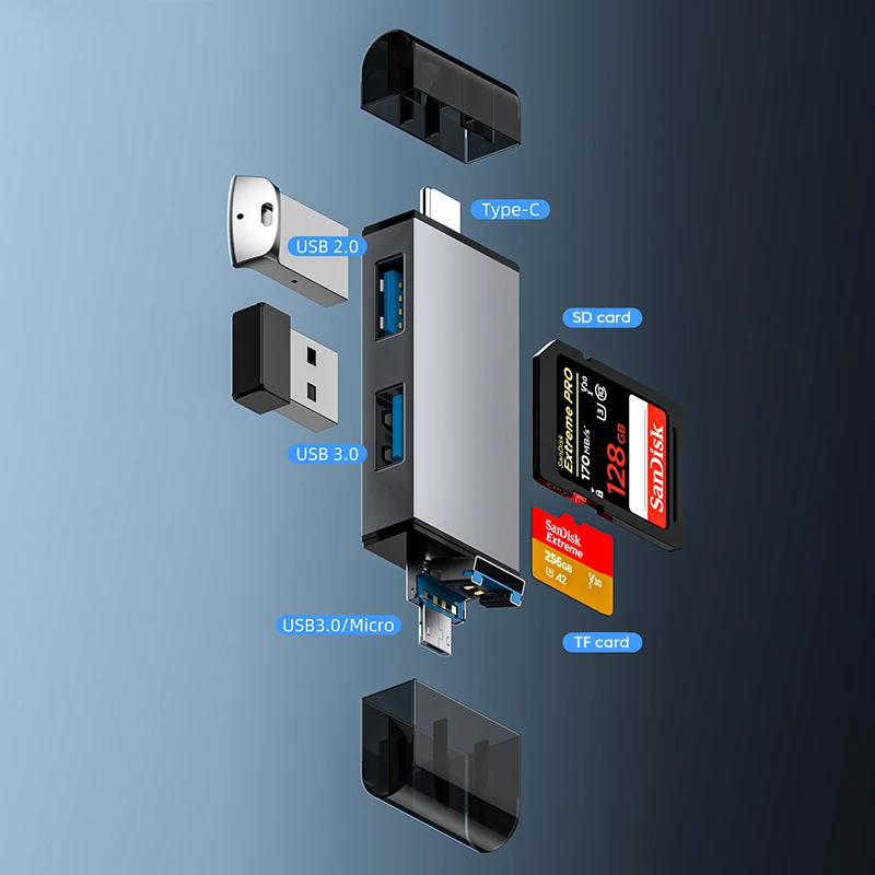 OlPG-Lecteur de carte Micro SD 7 en 1, clé USB, TF, SD, OTG, type C 3.1, adaptateur de procureur