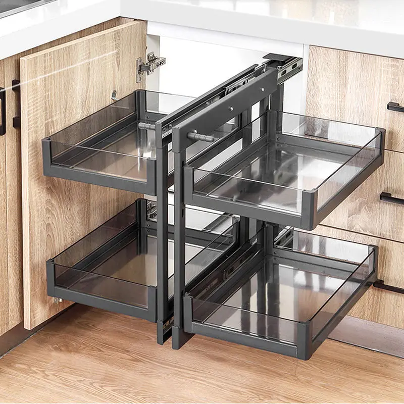 Wholesale Kitchen accessories cabinet organizers universal glass basket magic corner cabinet pullout organizer for kitchen 3