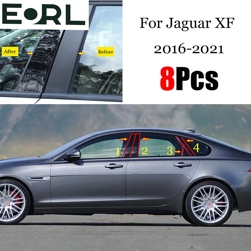 

New Arrival Hot 8PCS Polished Pillar Posts Fit For Jaguar XF 2016 - 2021 Window Trim Cover BC Column Sticker