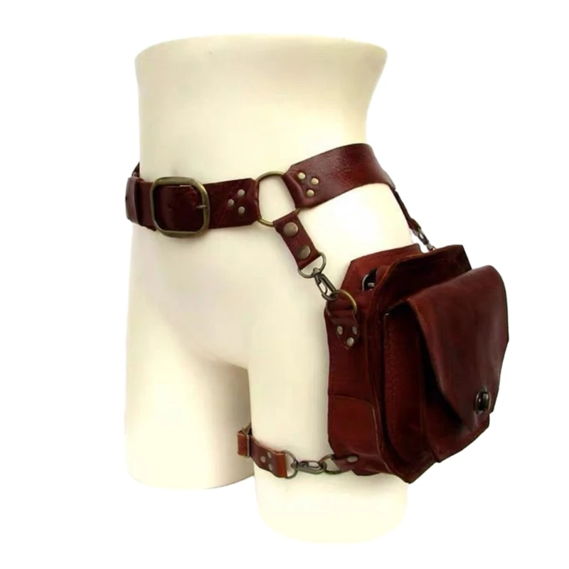 Borsa a tracolla punk retrò in PU, piccola borsa quadrata da cintura per donna, marsupio multifunzione da gamba per telefono - immagine 3